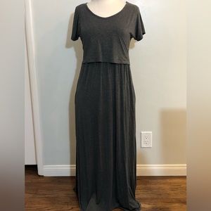 Smallshow Split Long Maternity Nursing Dress Size S Deep Gray